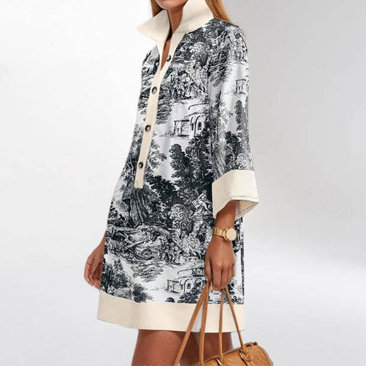 Elegant floral long sleeve collared dress