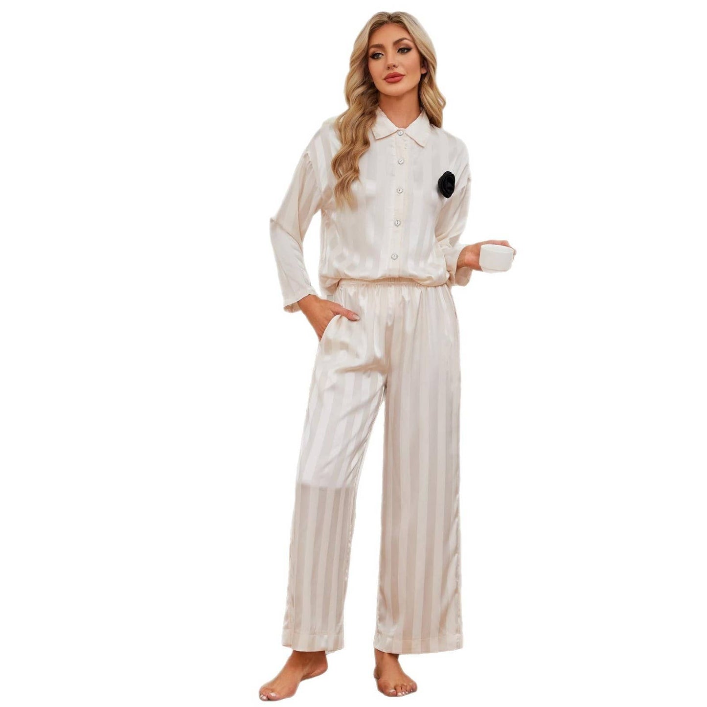 Home wear long-sleeved shirt and long pants set