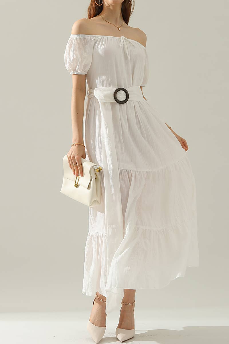 CWDMD545_SHORT SLEEVE TIERED OFF SHOULDER MAXI DRESS