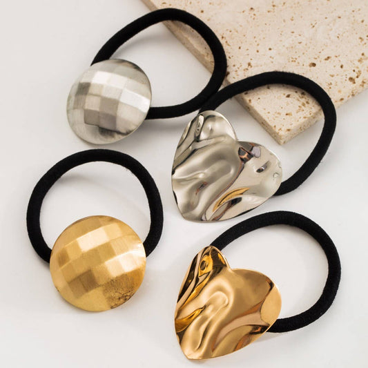 Minimalist Metal Hair Tie with Heart & Circle