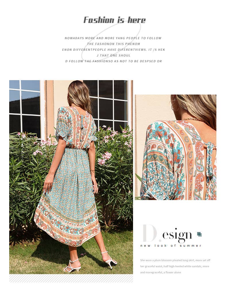 Printed irregular Bohemian dress