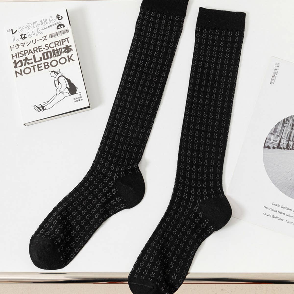 HOLLOW JACQUARD MIDDLE-CALF SOCKS