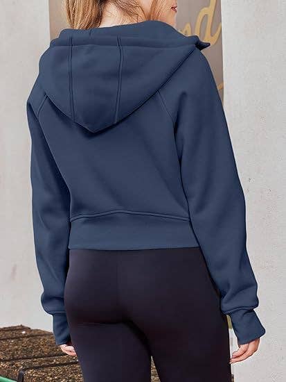 Hooded zipper short casual fleece long-sleeved hoodie