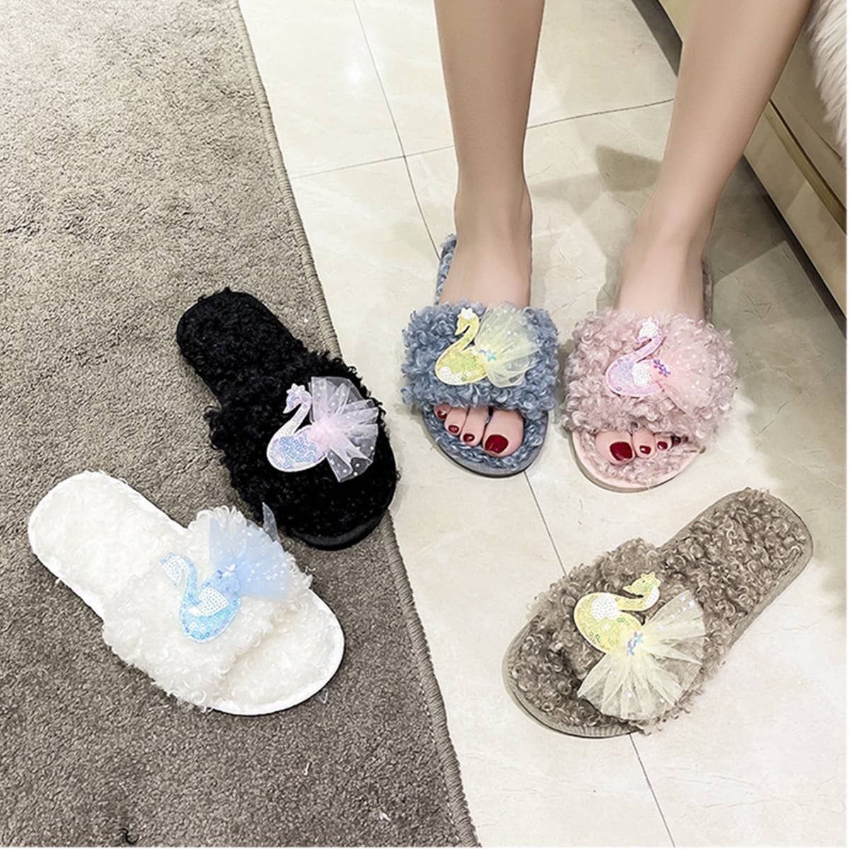 HOMEN LEISURE ROLL PLUSH OPEN-TOED SLIPPERS