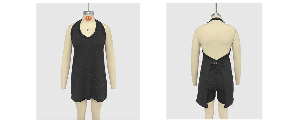 Knit Halter Backless Tie Two Piece Shorts Set