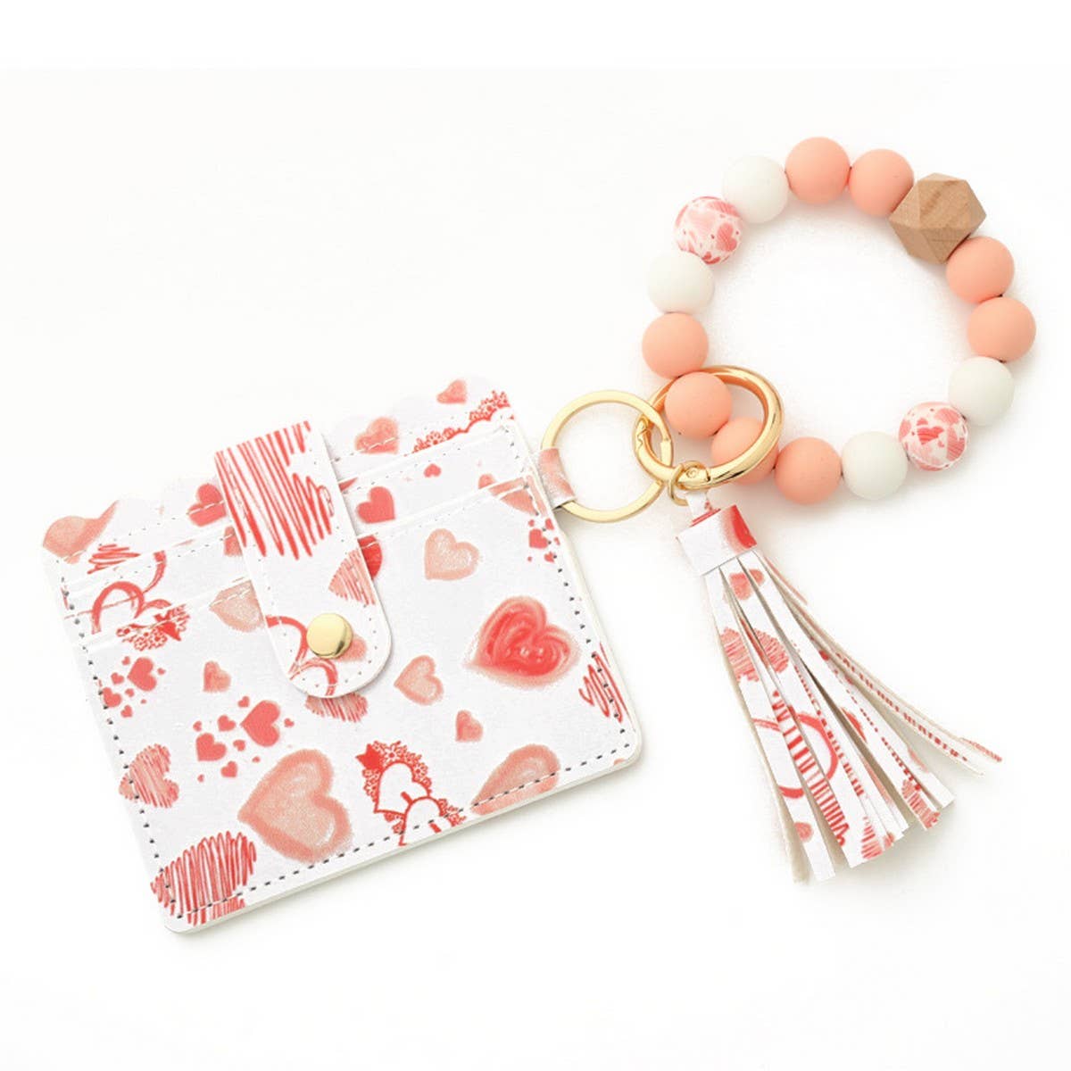 Blue Floral Bead Wallet & Geometric Keychain Set_CWAB4953