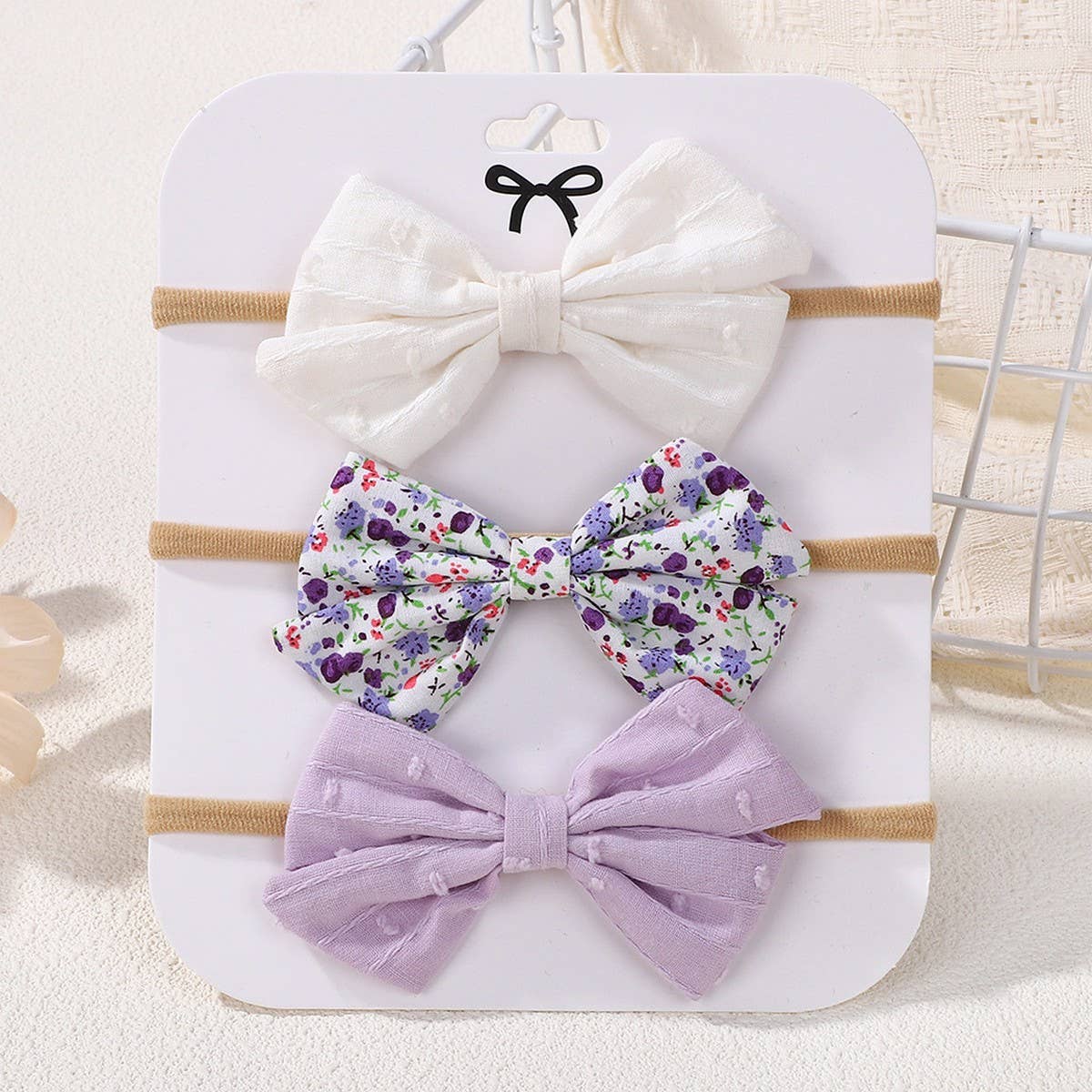 Cotton Linen Bow Headband Set for Babies