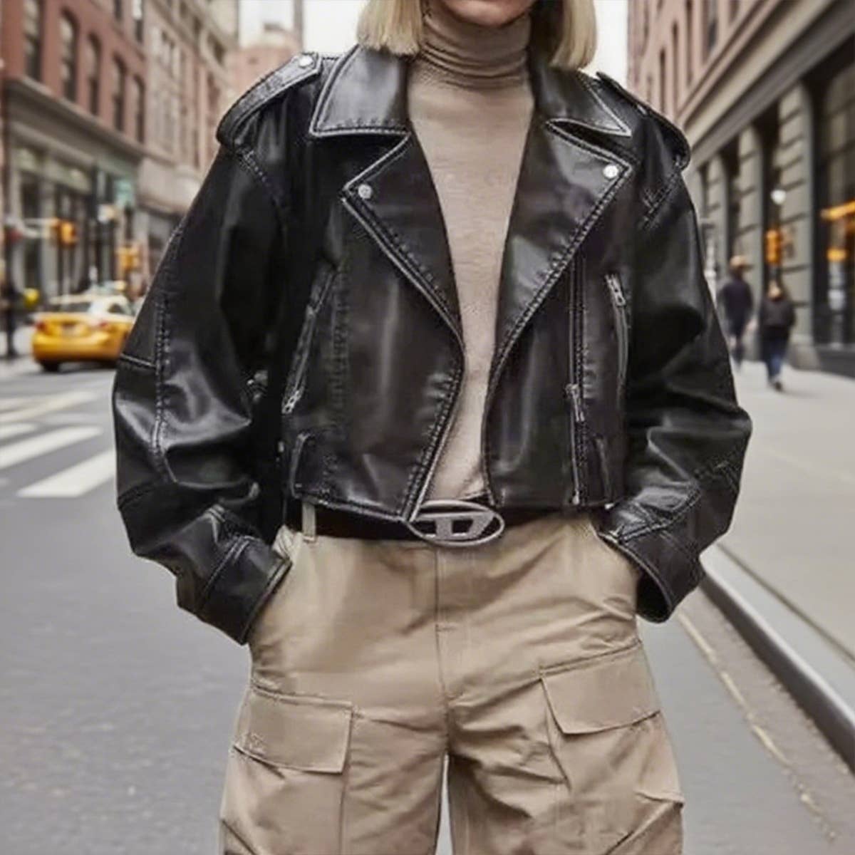 Fashion street-style motorcycle leather jacket