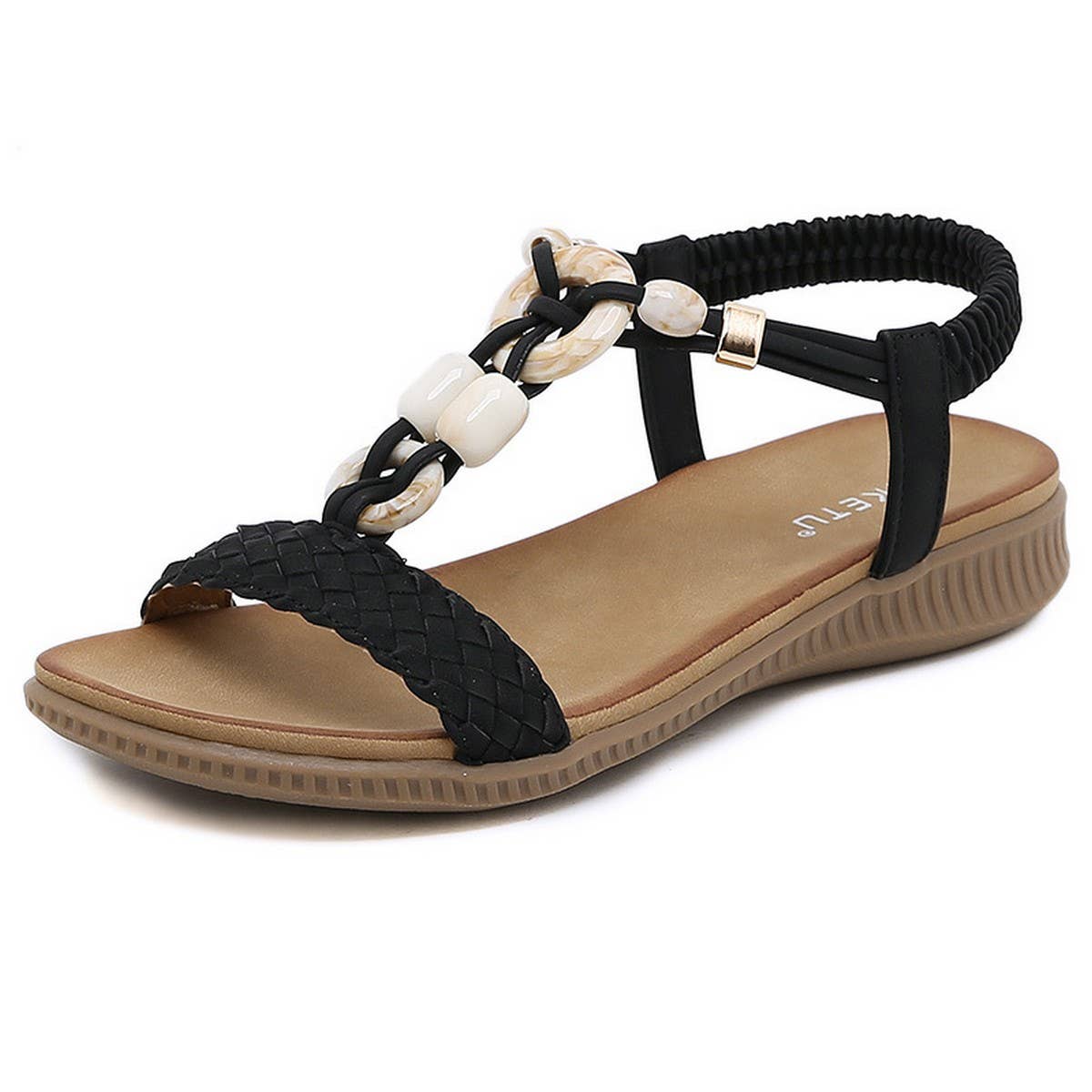 VINTAGE BUCKLE WOVEN FASHION BEADED BEACH SANDALS