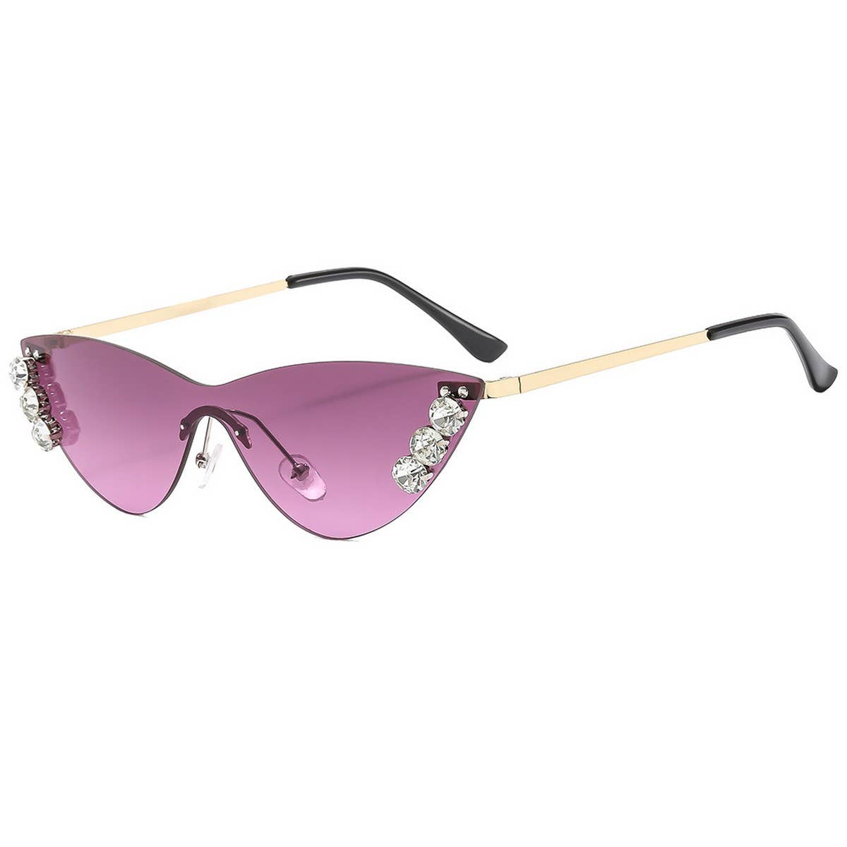 Trendy Rhinestone Half Frame Cat Eye Sunglasses