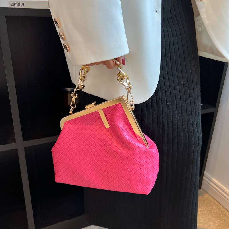Irregular candy-colored metal chain handbag