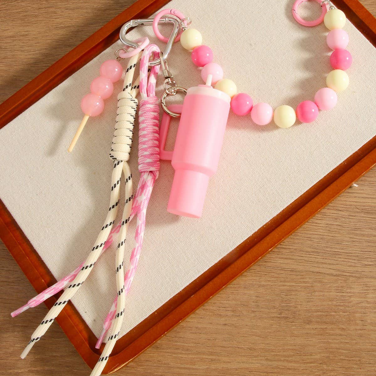 Cup Charm Keychain ? Dual Strap & Beaded Design