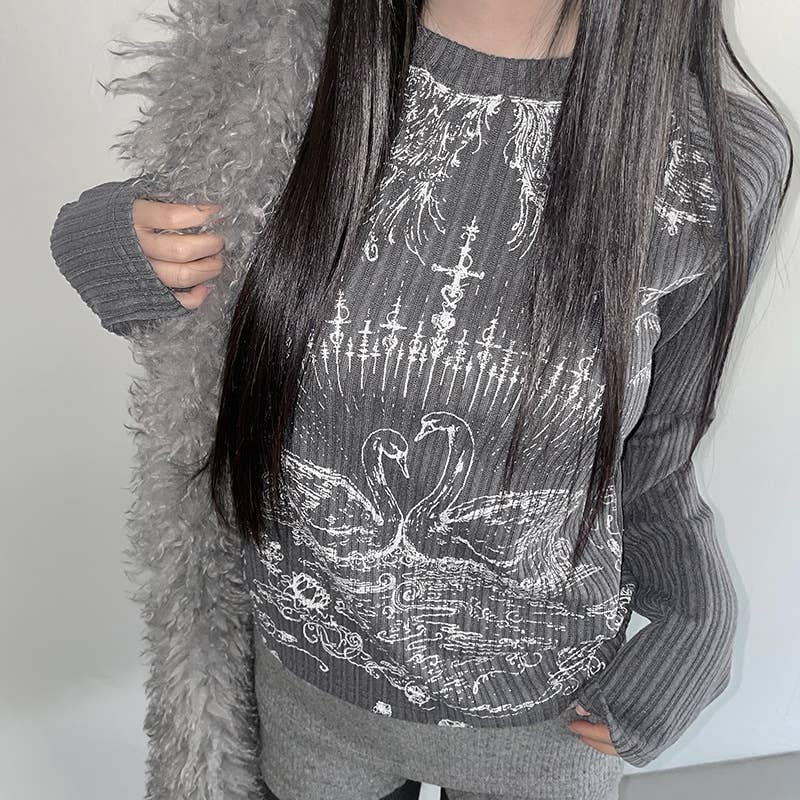 VINTAGE PERSONALITY PRINT ROTATOR SLEEVES T-SHIRT