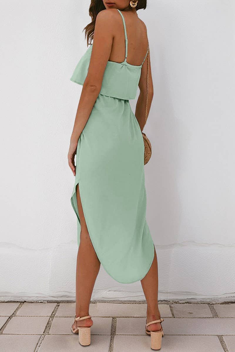 CWDMD5318_CASUAL SOLID COLOR ASYMMETRICAL SPLIT DRESS