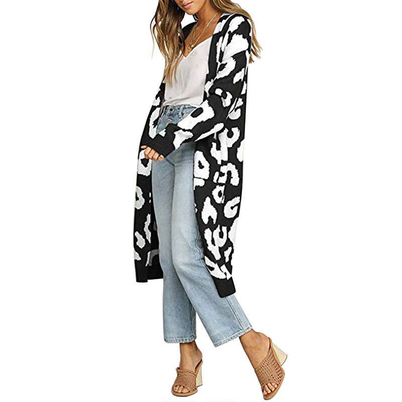 FASHION LEOPARD JACQUARD BUTTON-DOWN CARDIGAN