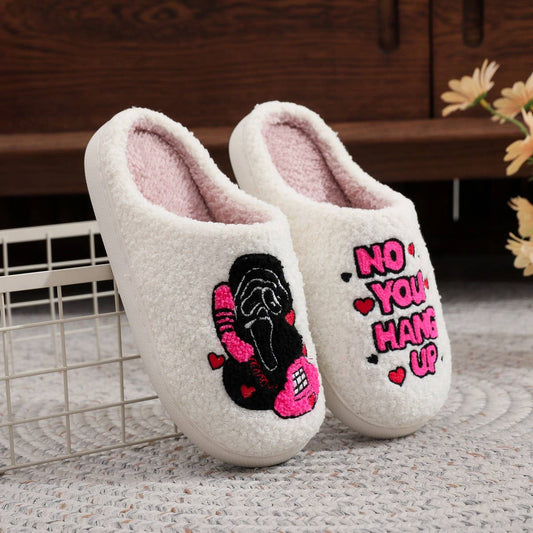 Halloween Skull Embroidered Plush Slippers_CWSHF00221