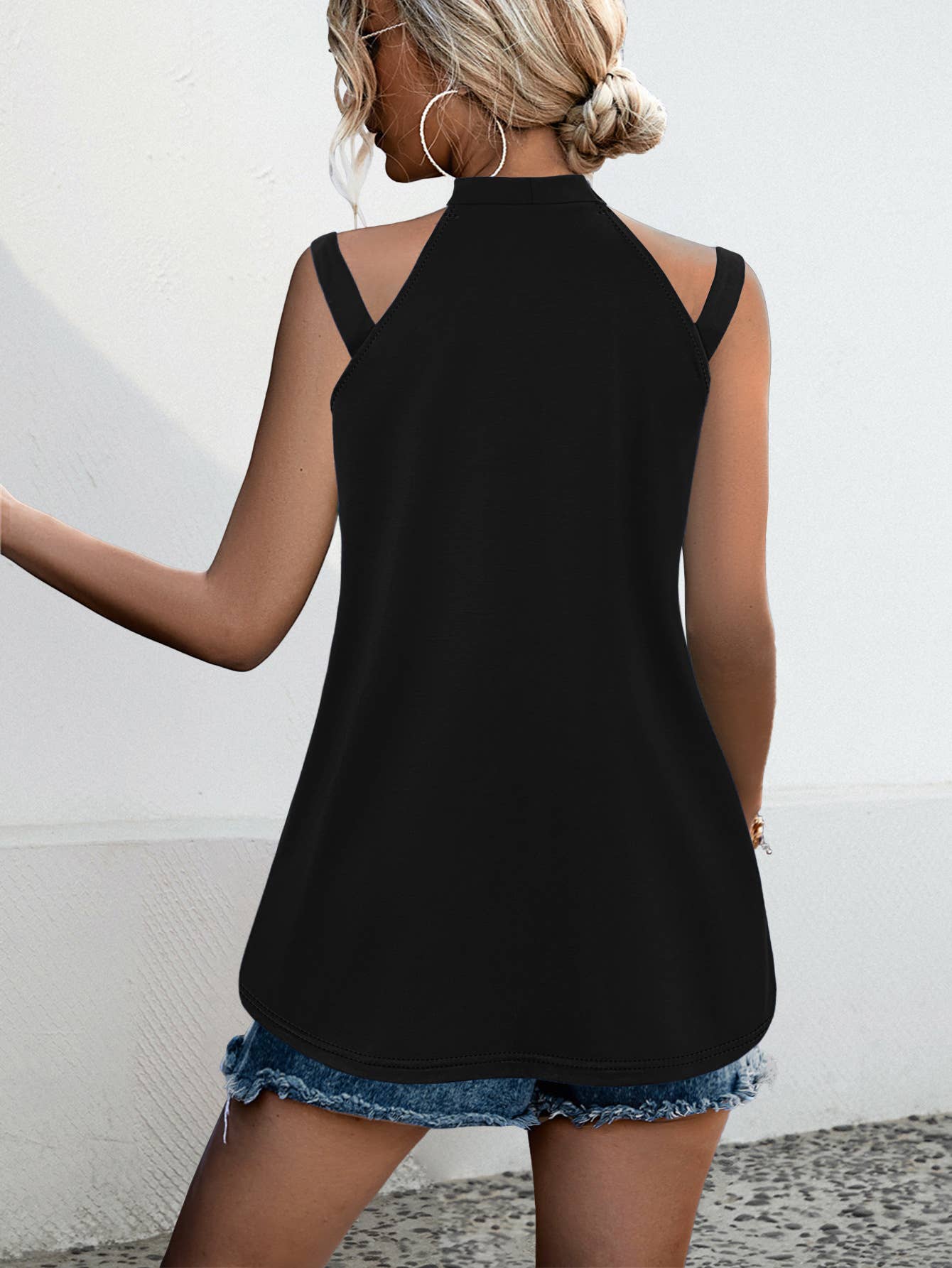 Solid color sleeveless sexy off-the-shoulder top