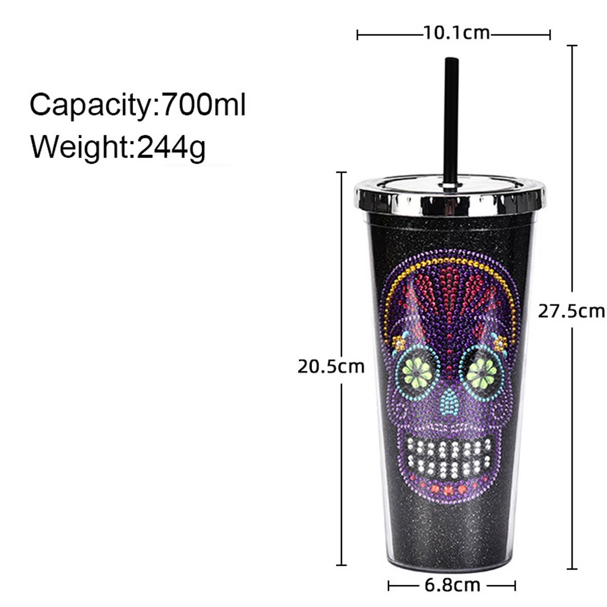 DOUBLE-LAYER STRAW SKULL WATER CUP