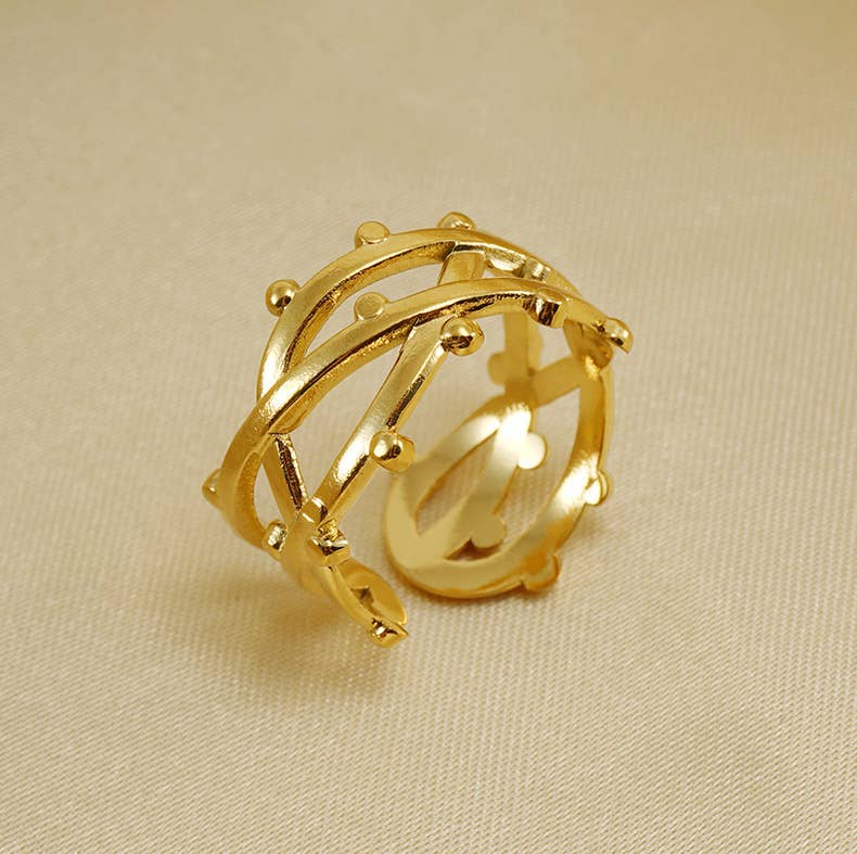 18K STAINLESS STEEL GEOMETRIC ADJUSTABLE RING