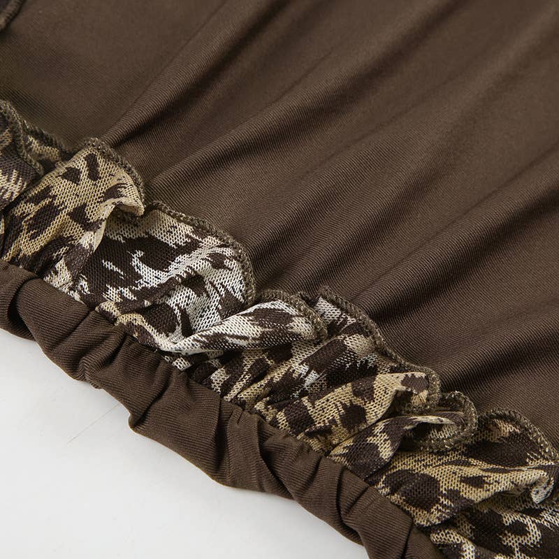 Leopard print spliced wooden ear trim vest