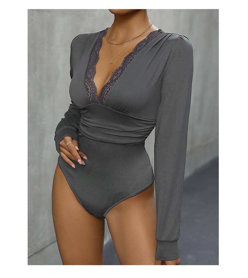 Lace patchwork V-neck jumpsuit