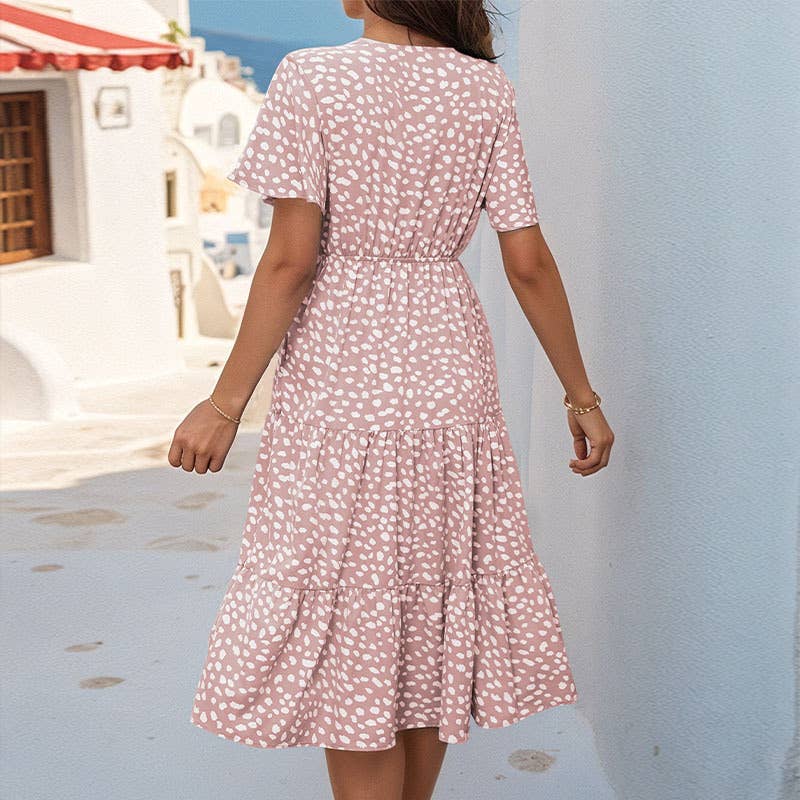 V-neck dress with lotus sleeves