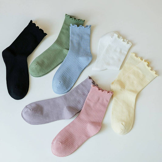 Ruffle Solid Crew Socks for Womens