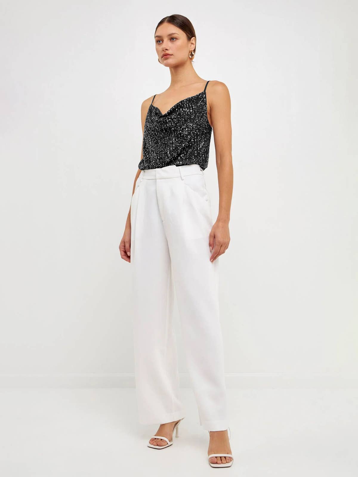 V-neck casual sequined bead strappy vest