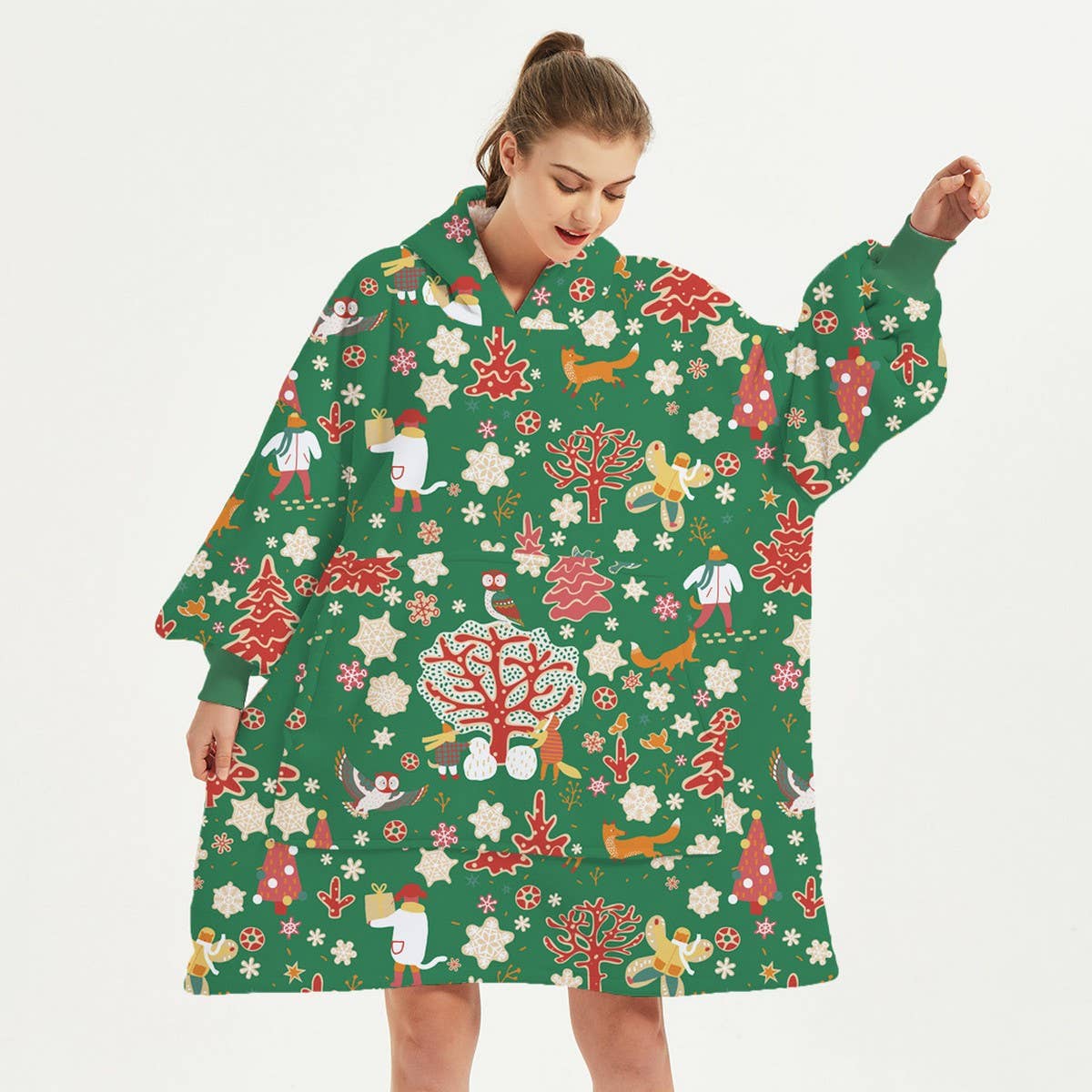 Christmas Reindeer Flannel Hoodie Blanket Gift