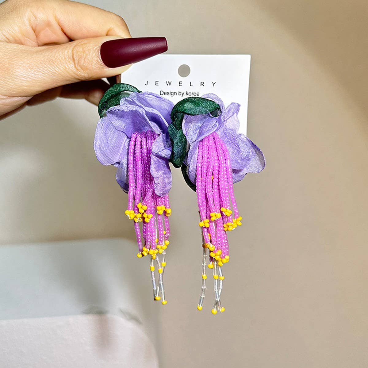 Handmade Floral Tassel Earrings Long Statement