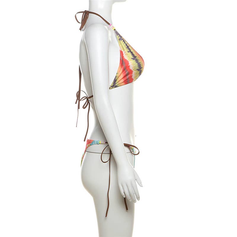 Printed Tie-Up Push-Up Bikini Set