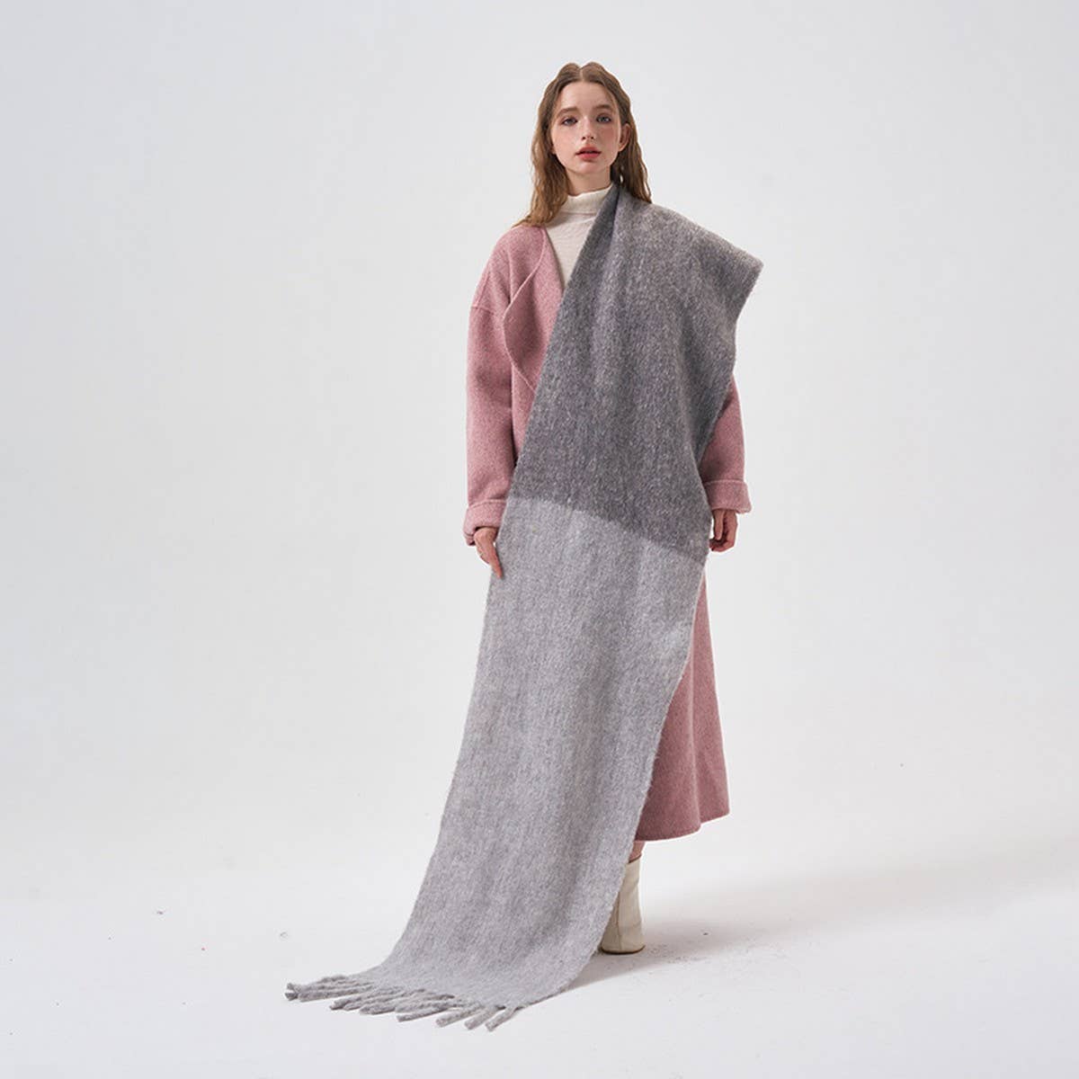 Colorblock Faux Cashmere Long Scarf for Winter