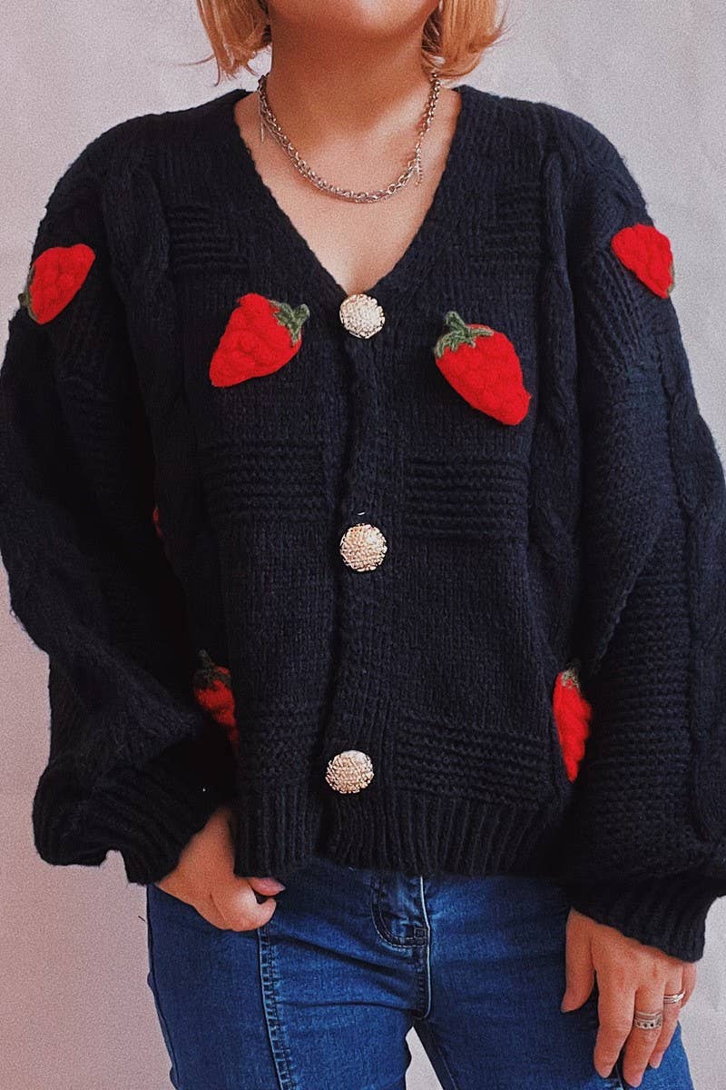 Strawberry embroidery single breasted cardigan