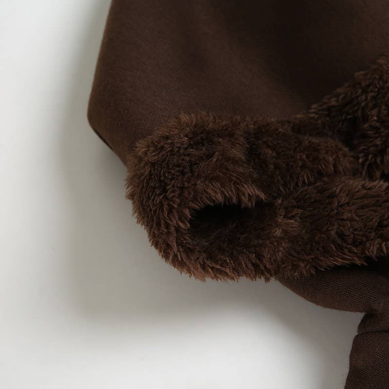 SOLID COLOR LOOSE SIMPLE ZIPPER FURRY JACKET