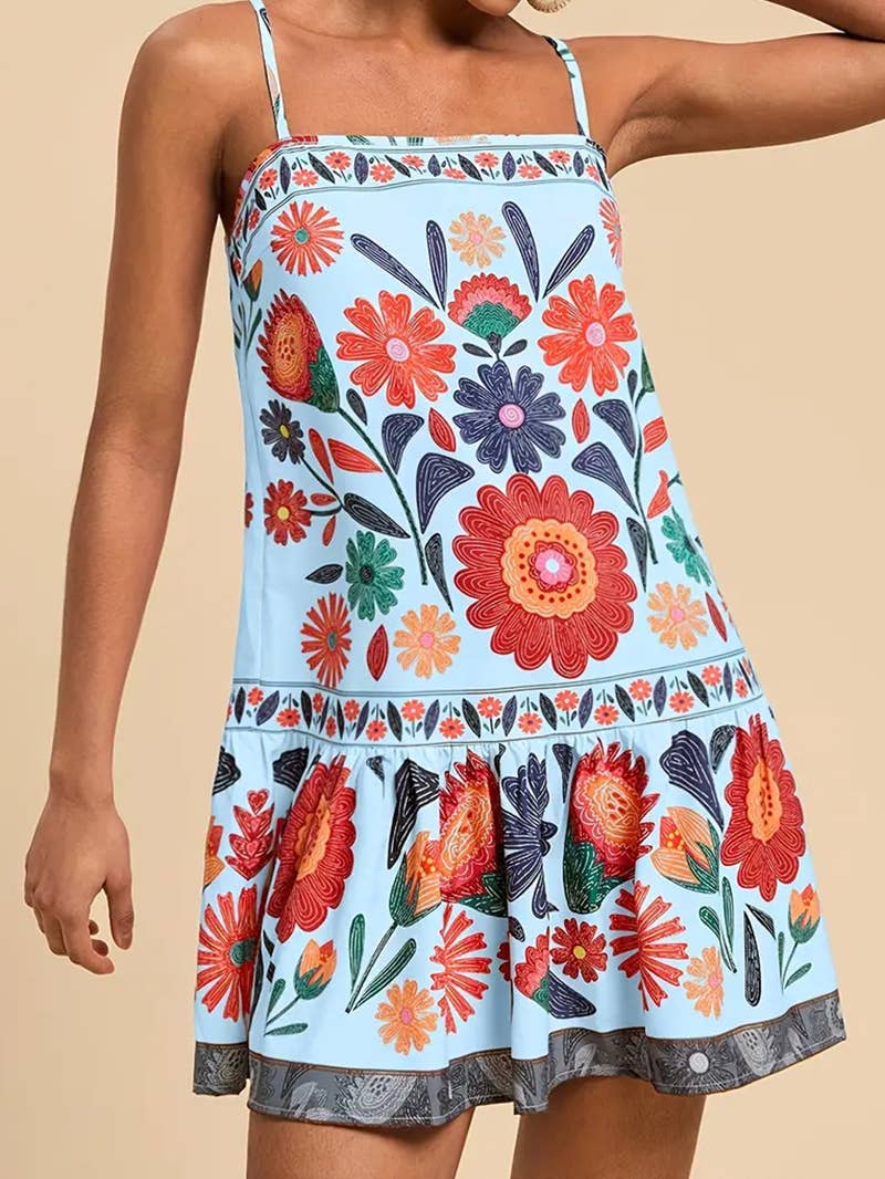 Fashion digital printed sunflower halter dress