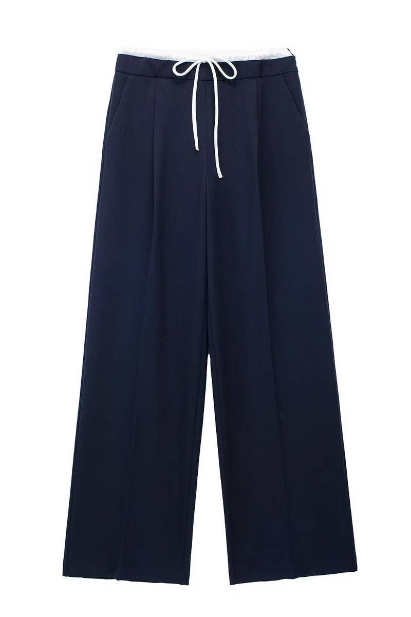 CWBLP1575_ELASTIC WAIST DRAWSTRING LOOSE FIT CASUAL PANTS