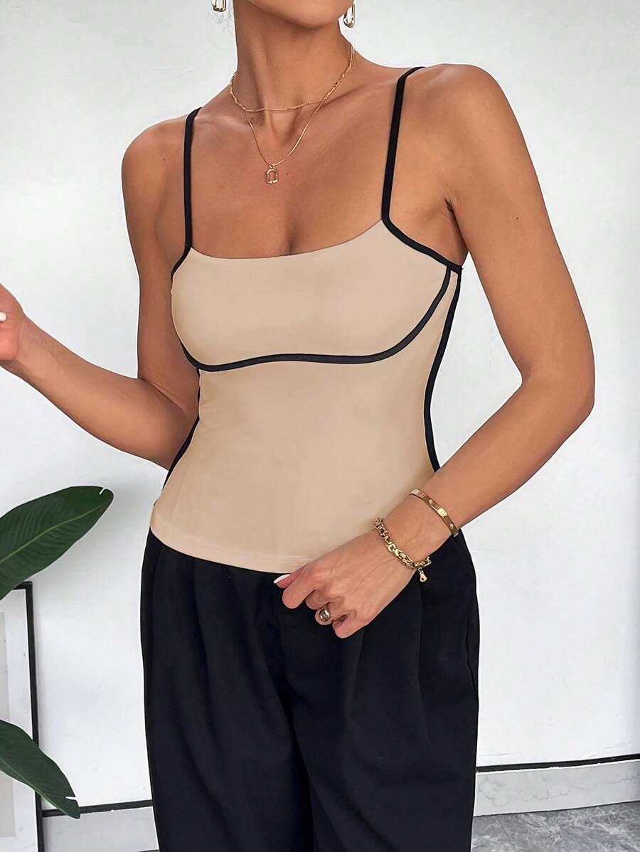 Lace-up color-blocking decorative halter top