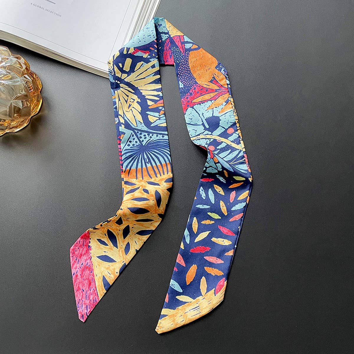 NARROW DECORATIVE SILK SCARF WITH TIEABLE BOW
