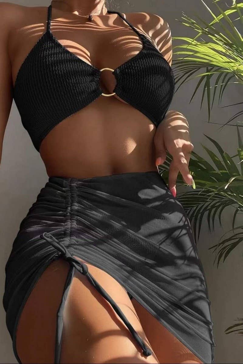 CWMW0884_SHORT SKIRT HALTER NECK SWIMSUIT THREE-PIECE SET