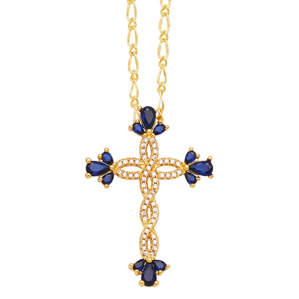 COLORED ZIRCON CROSS PENDANT NECKLACE