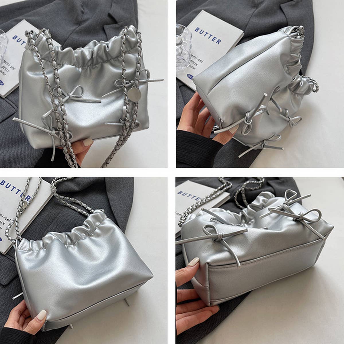 WOMEN BOW BUCKET BAG SHOULDER BAG_CWAB1562