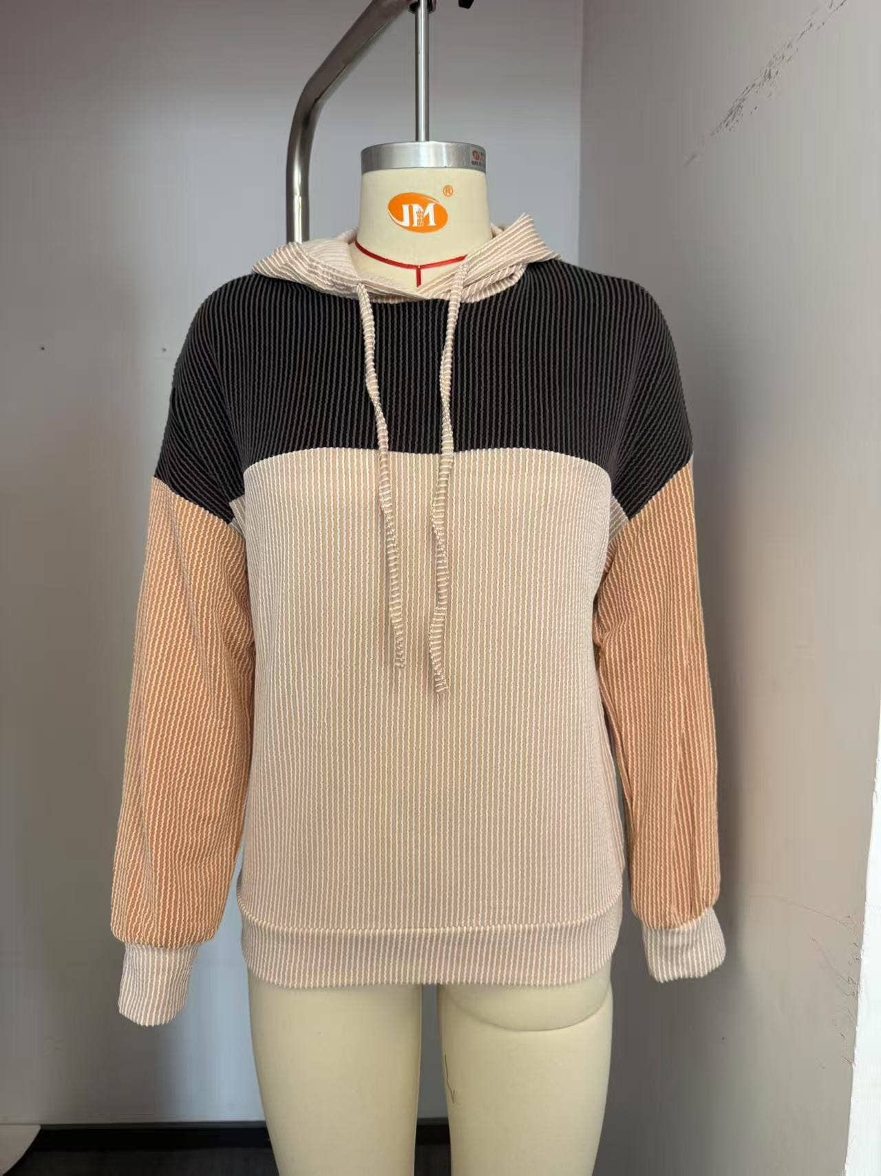 Twisted striped color-blocked hooded sweatshirt