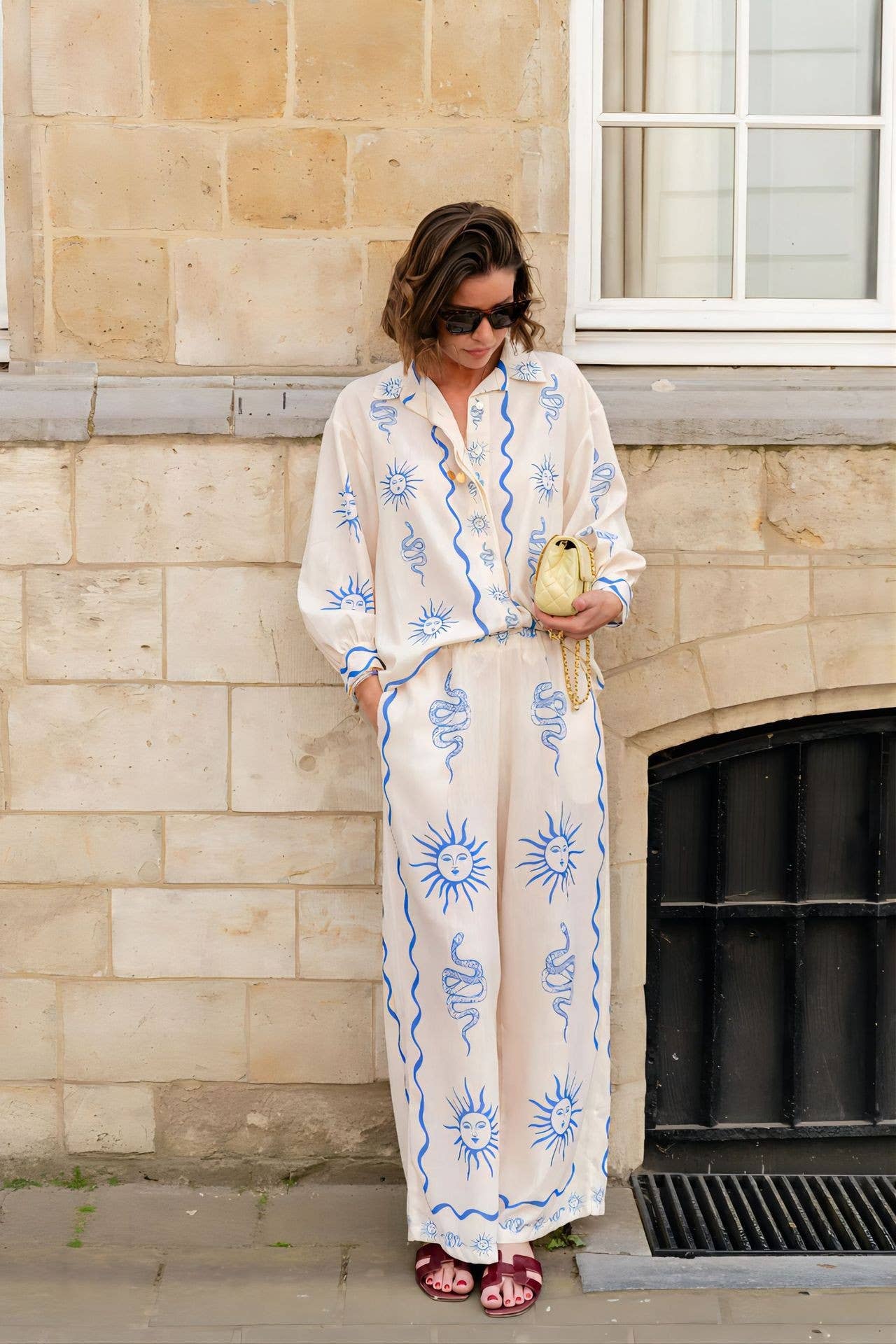 Fashionable printed macaron long sleeve shirt set