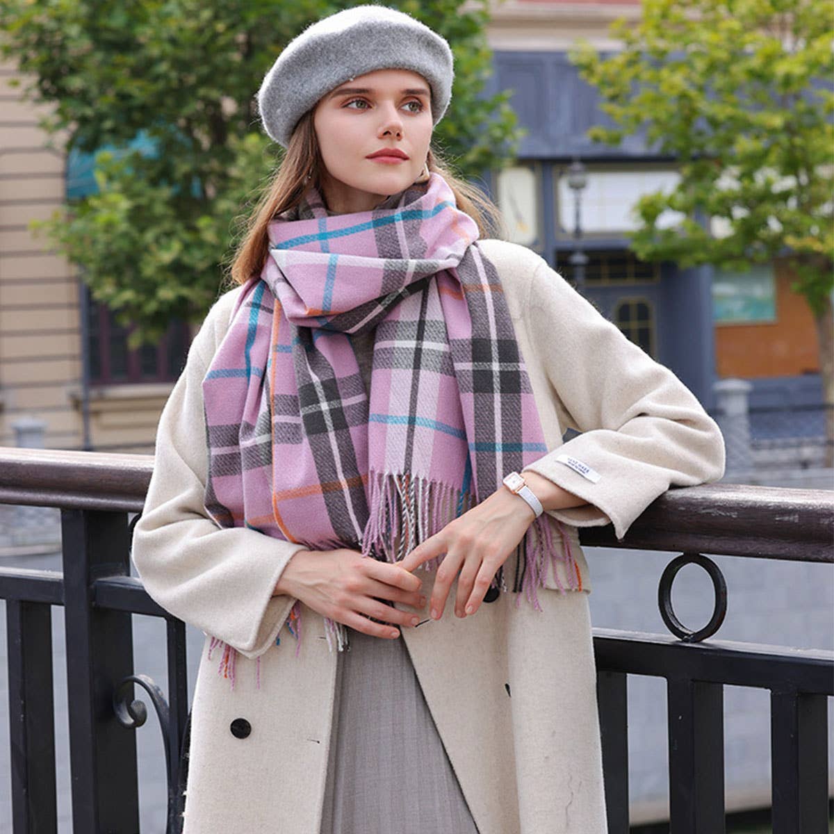 Women's Double Face Plaid Scarf - Winter Warmth