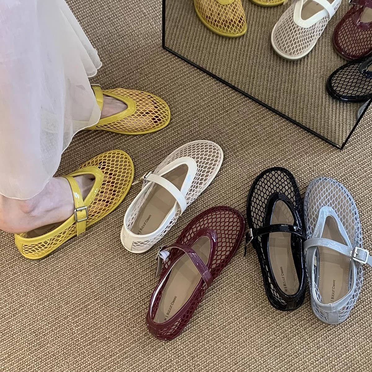Flat Round Toe Mesh Mary Jane Ballet Sandals