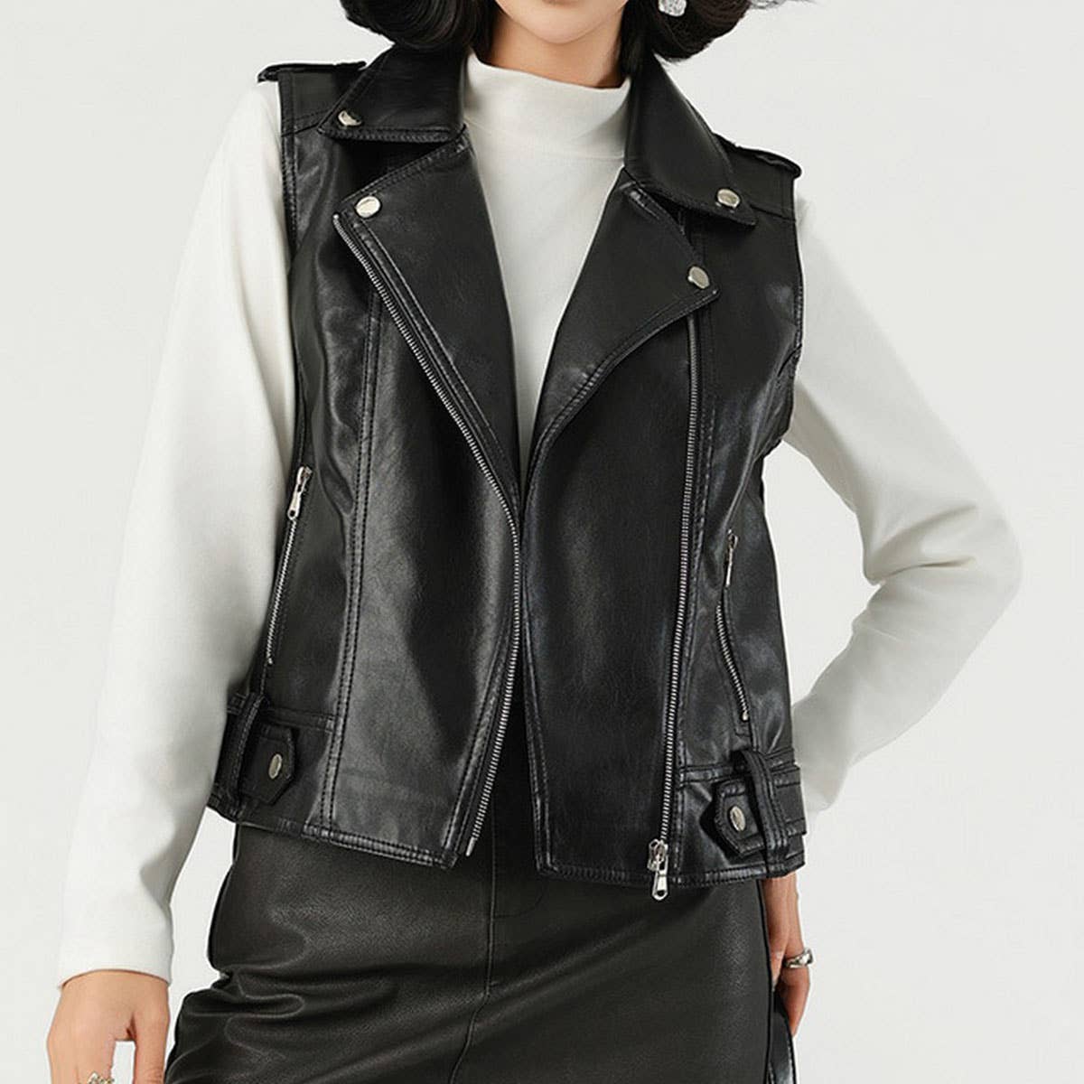 Stylish Blazer Collar PU Vest ??Women??¢s Leather_CWMM9017