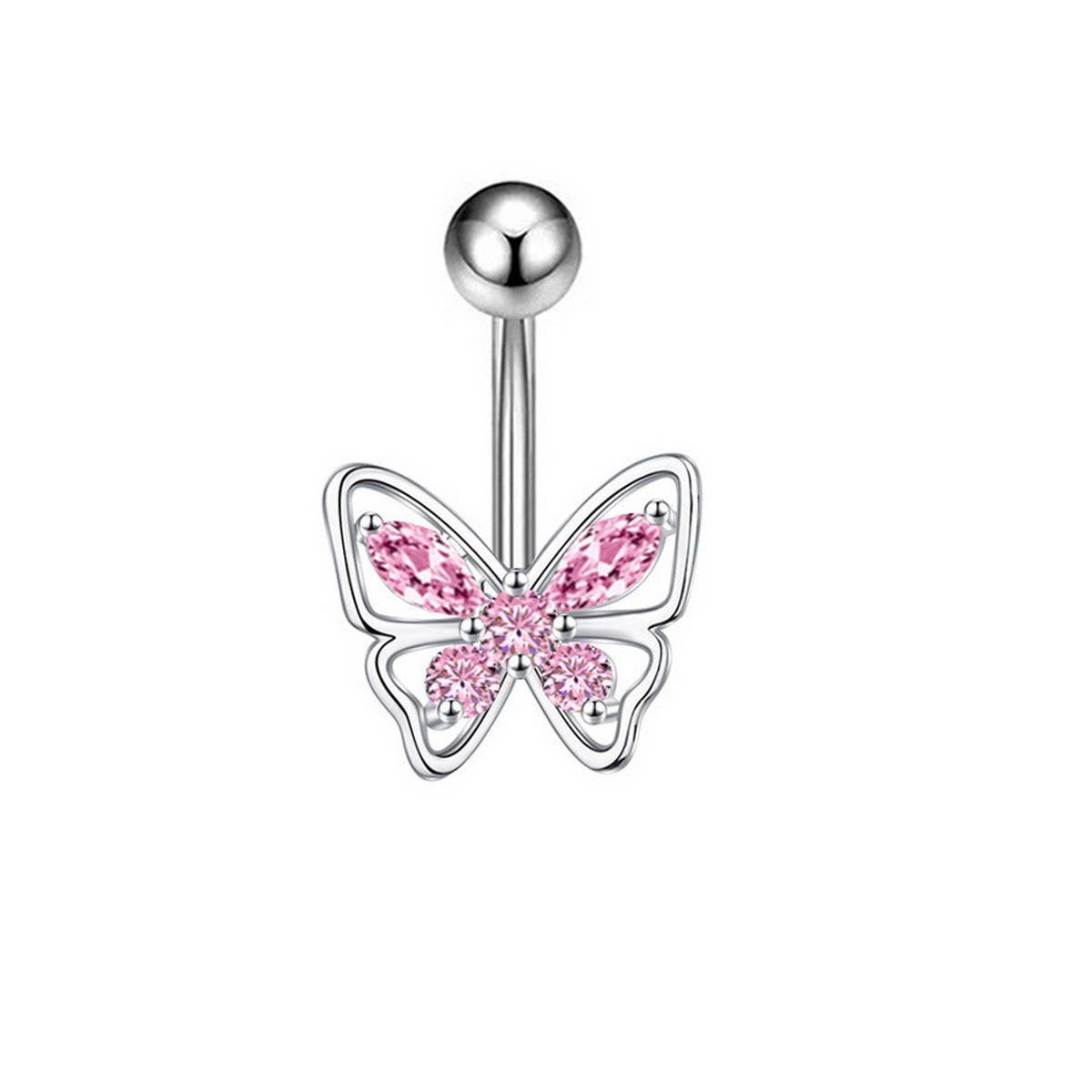 Flower Butterfly Brass CZ Navel Ring Piercing