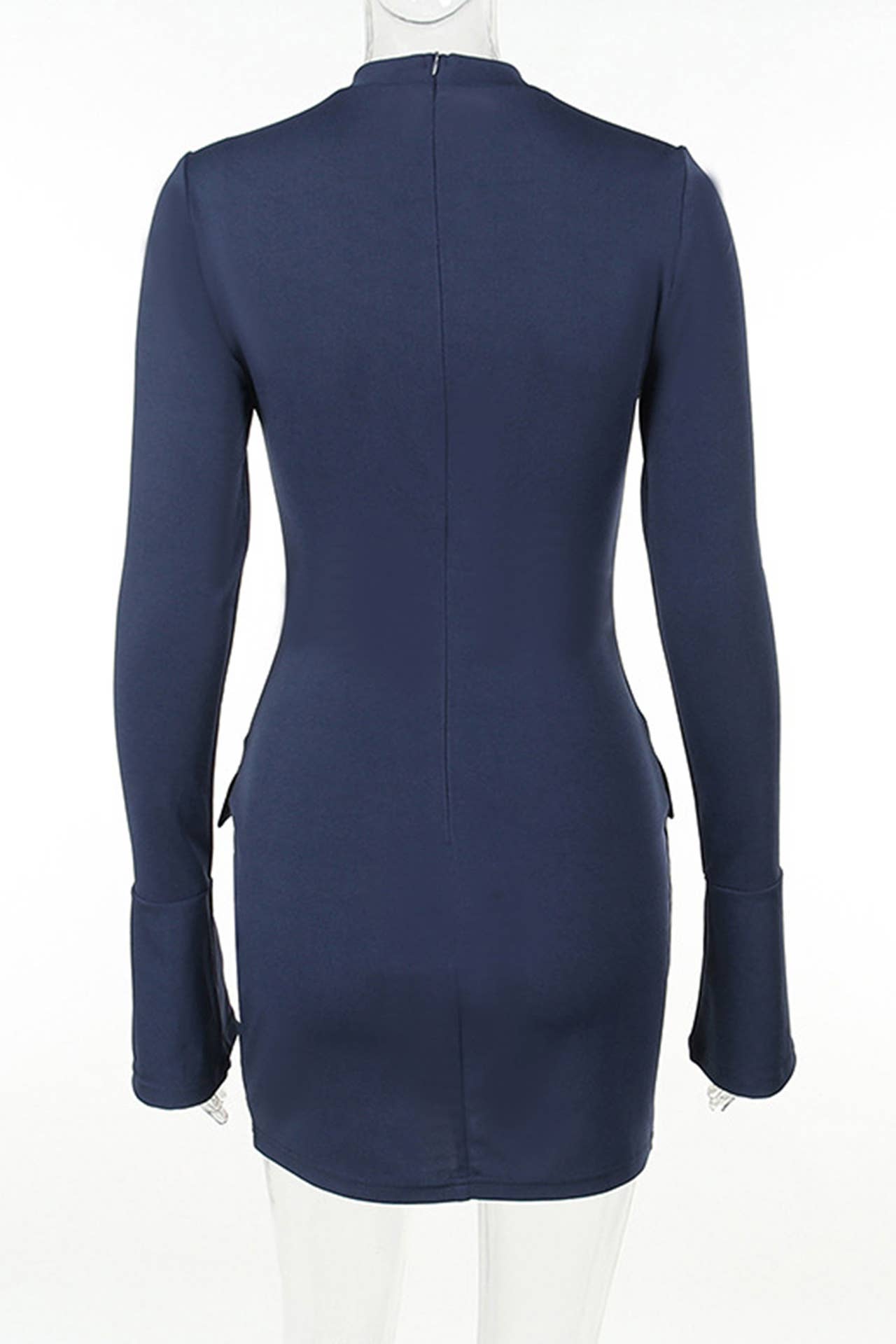 SEXY FASHION SOLID SLIM LONG-SLEEVED SHORT DRESS