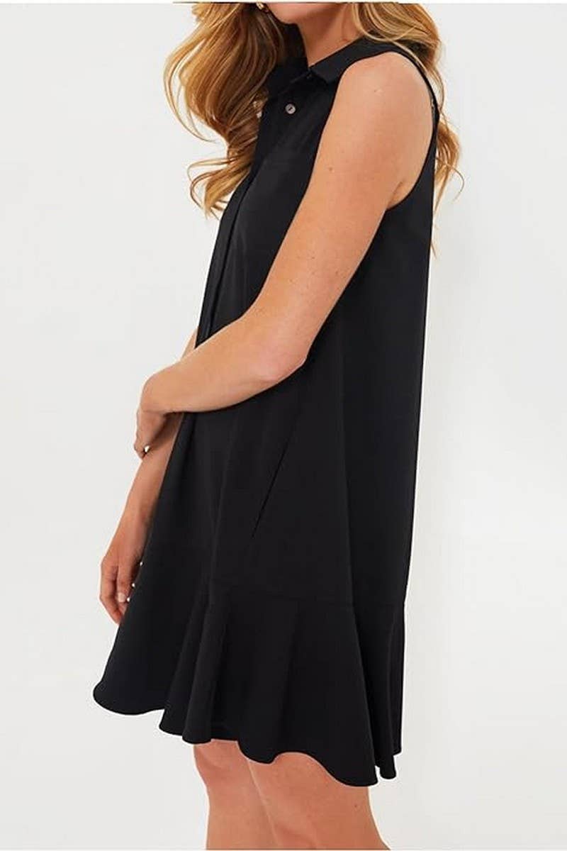 CWDSD8275_SLEEVELESS COTTON SHIRT HEM RUFFLE DRESS
