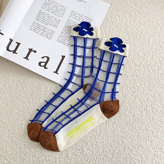 FLORAL KLEIN BLUE STRIPED GLASS STOCKINGS